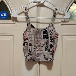 Trendy Newspaper Print Crop Top